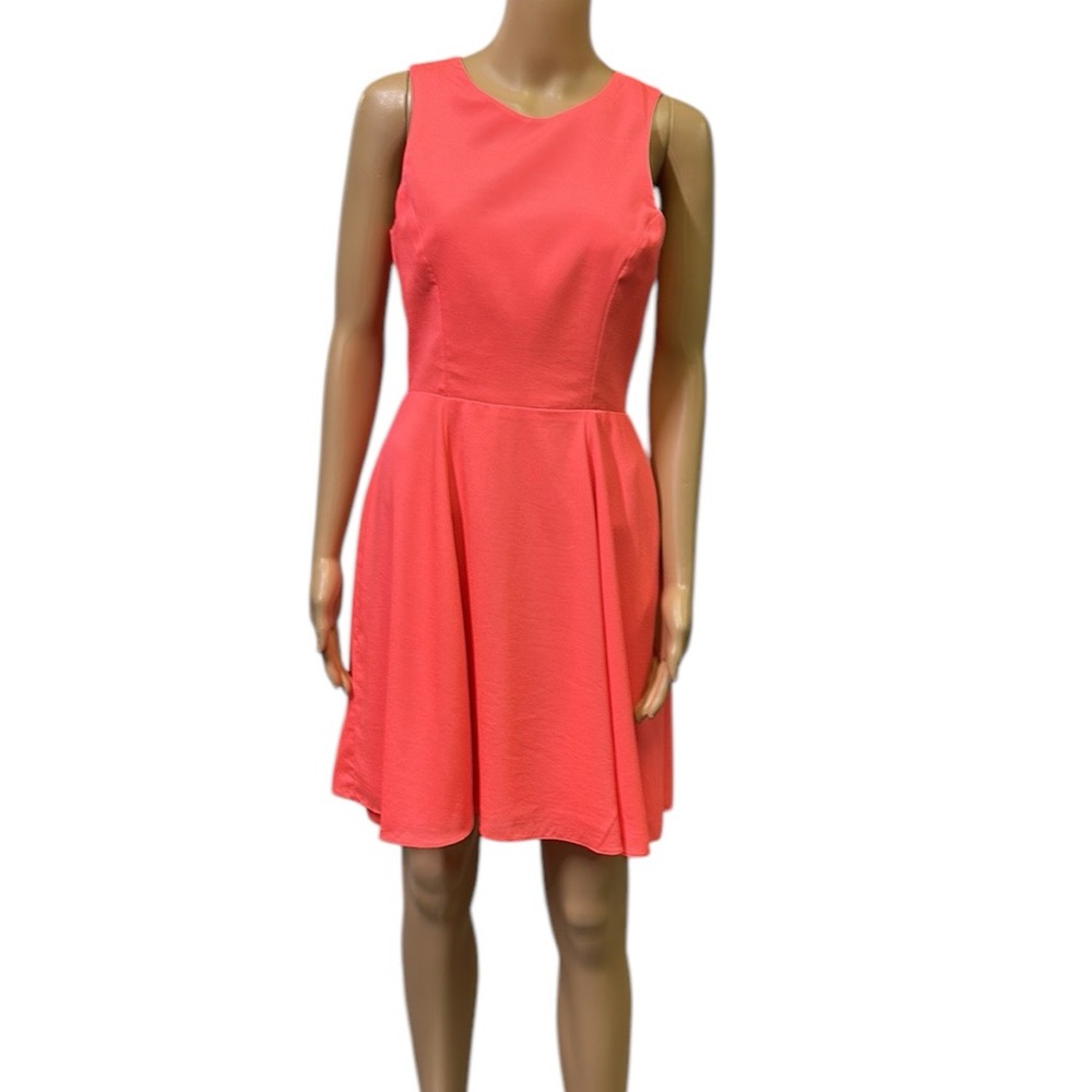 Naven Fit & Flare Sleeveless Exposed Zipper Back Neon Coral Dress Womens 2